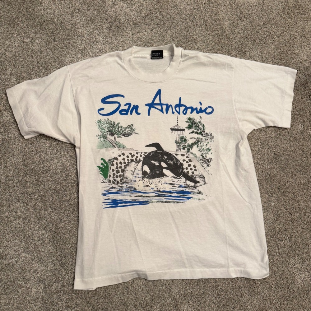 Vintage 1988 San Antonio SeaWorld Orca T-Shirt Screen Stars Best XL Made in USA
